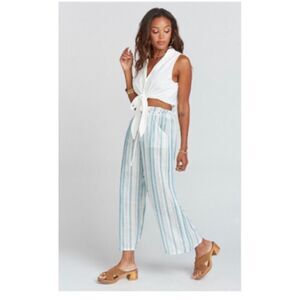 Show Me Your Mumu‎ Peterson Gauge Wide Leg Pants Cropped Stripe Blue White Small